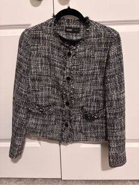 Black & White Tweed Frayed-Trim Jacket